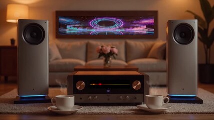 Luxury Lounge Scene with Coffee, Candles, and Music