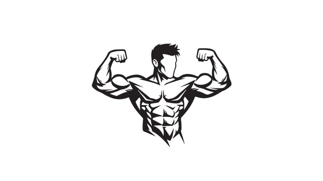 Muscular man flexing his biceps vector illustration of a bodybuilder isolated on white background for fitness and gym concepts