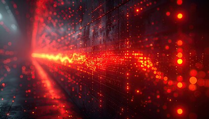 Red light streaks tunnel through dark, textured concrete