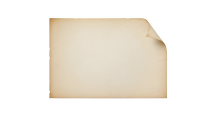 A slightly crumpled beige paper sheet with a curled corner on a black background in a studio shot