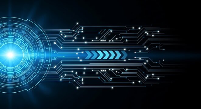 Futuristic technology background with glowing blue circuit board design