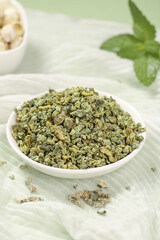 Dried Lotus Leaf Tea Granules with Fresh Mint - Traditional Herbal Summer Beverage Ingredients