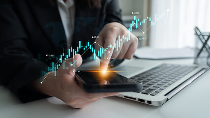 Stock market analysis with candlestick chart and price movement trend line, highlighting global financial trends, stock trading, and investment strategy insights Latch