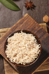 Dried Sea Shrimp Floss in Wooden Bowl - Premium Asian Seafood Ingredient