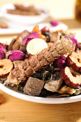 Traditional Chinese Herbal Tea Ingredients with Dried Roots and Medicinal Herbs for Hot Health Beverage