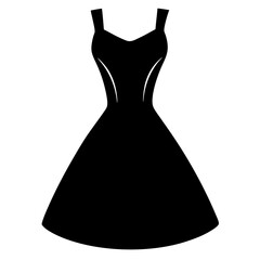 A stylish little black dress silhouette icon created in clean vector illustration style, perfect for fashion, boutique branding, beauty projects, digital design, and modern lifestyle 