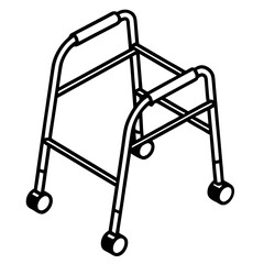Medical Walker Isometric Icon in One-Line Minimalist Outline Vector Style
