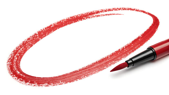 Red marker drawing a circle on a white background with copy space
