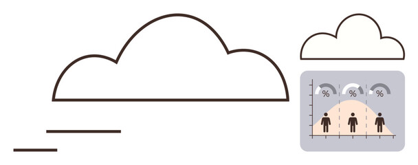 Large cloud outline paired with a graph illustrating user statistics, data percentages, and distribution trends. Ideal for technology, data analysis, networking, cloud storage, statistics, business