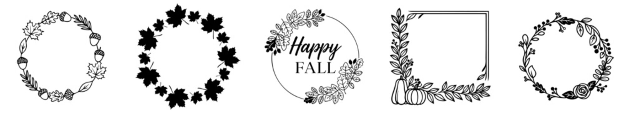 Autumn Fall Wreath Frame Set. botanical leaf circle borders for Thanksgiving and harvest decor