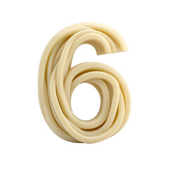 Naklejka premium 3d udon textured number 6 with thick smooth noodle texture on white
