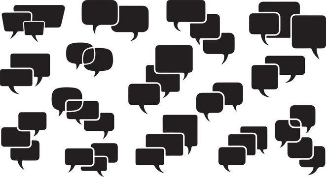 Collection of black speech bubbles and chat boxes, perfect for communication and messaging concepts