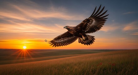 The picture shows a beautiful natural landscape with green hills and a clear blue sky. In the middle of the field, a group of deer is grazing peacefully. Tall trees surround the area, and a small rive