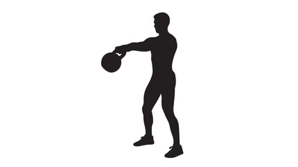 Silhouette of a man doing kettlebell swings a full body exercise vector illustration isolated on white background