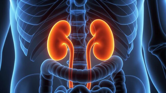 Human Kidneys Anatomy 3D Render X-Ray View Medical Illustration