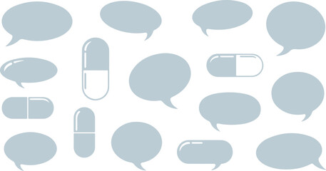 Vector illustration set of dialogue bubbles and pills symbolizing medical advice and healthcare communication