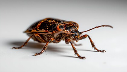 An insect with elongated antennae and long legs spread out, sitting on what appears to be a surface with lines or marks underneath it.