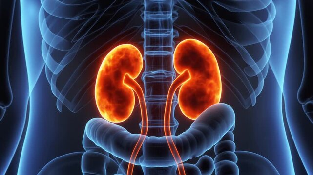 3D Human Body Anatomy Scan Highlighting Kidneys Medical Diagram