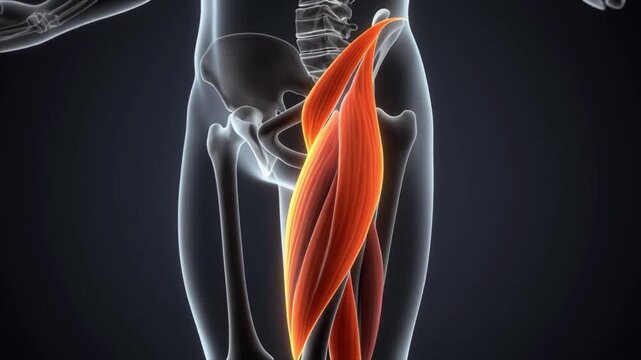 Human Quadriceps Muscle Anatomy Highlighted on X-ray Body Scan