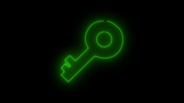 Glowing saber line Key icon isolated on black background. security privacy password protection safety animated.saber key Animation on Black Background. 4K Video motion graphic.