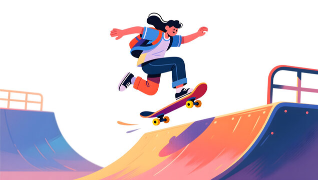 College student jumping skateboard illustration - Powered by Adobe