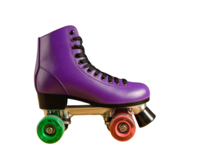 Firefly_Realistic soccer ball on a grassy field - Firefly_Stylish purple roller skate with vibrant wheels 