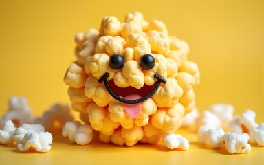 Playful popcorn smiley face delight a fun snack creation for joyful moments. High quality
