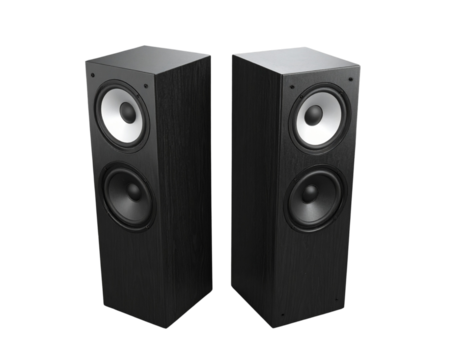 Firefly_Realistic soccer ball on a grassy field - Firefly_Sleek black audio speakers showcasing modern design 