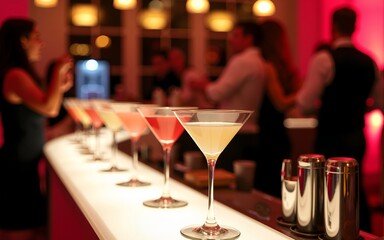 Martini bar setup at a festive event, enticing guests with cocktail options. High quality