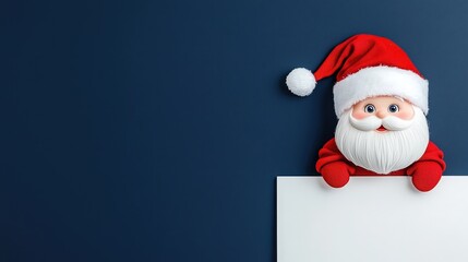 Naklejka premium Cheerful Christmas Doll with Santa Hat Against Dark Background