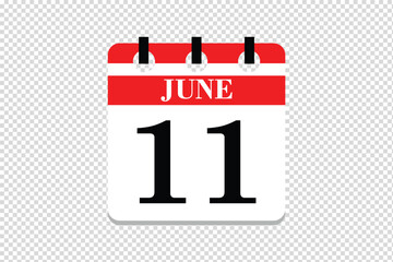 11 June Calendar icon vector, 11 dates of June month calendar icon, dates of June 11 icon calendar, vector calendar icon.