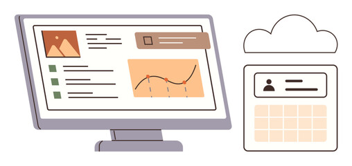 Desktop screen displaying analytics and tasks with a linked cloud-based calendar. Ideal for data analysis, task management, cloud computing, scheduling, productivity, office tools, remote work