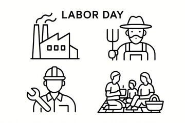 Naklejka premium Labor Day Icons: A collection of symbolic illustrations representing labor day, the people, work and celebration, perfectly captures the spirit and essence of this day 