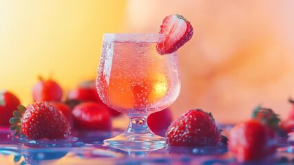 Refreshing strawberry cocktail: A close-up shot of a sparkling beverage with fresh strawberries - Powered by Adobe