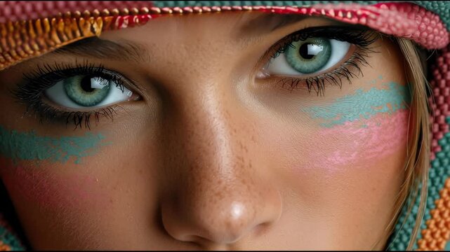 A girl's face with creative makeup close-up.