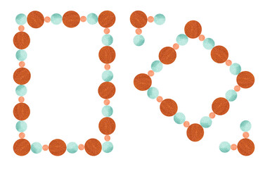 Frames with shimmering watercolor big and small dots.