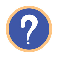 Blue question mark circle icon with beige border flat style