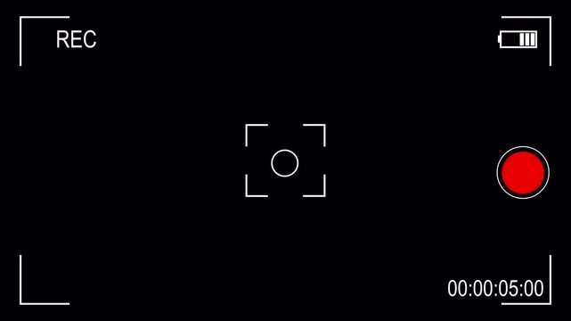 Video camera recorder screen overlay on a transparent background, Recording camera screen interface with alpha channel , Camera recording 