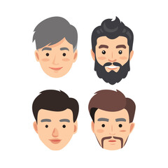 Collection of male facial features and hairstyles for character design and avatar creation
