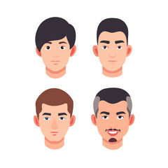 Collection of male facial features and hairstyles for character design and avatar creation
