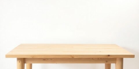 A Simple, Light Wooden Table Against a Plain White Background, Perfect for Product Placement or Displaying Your Designs