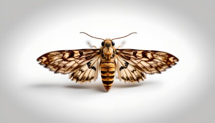 Fototapeta premium A close up of a striking butterfly with intricate patterns, resting atop a white surface against a light background