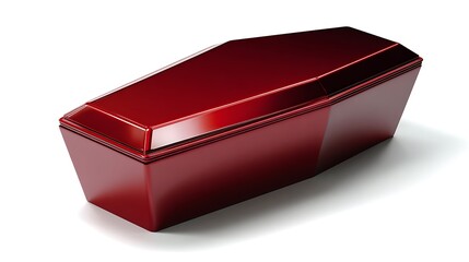 Shiny Red Coffin Casting Soft Shadow on White Background for Funeral Service