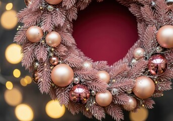 Elegant pink christmas wreath with festive ornaments