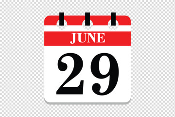 29 June Calendar icon vector, 29 dates of June month calendar icon, dates of June 29 icon calendar, vector calendar icon.