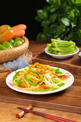 Colorful Vegetable Stir-Fry with Sweet Peppers and Fresh Ingredients on Rustic Wooden Table