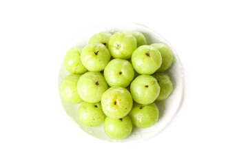Fresh Green Gooseberries in White Bowl - Healthy Fruit Still Life Studio Photography