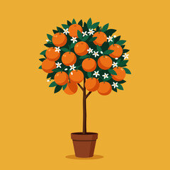 Vibrant Orange Citrus Tree Illustration Ready for Harvest