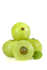 Fresh Green Gooseberries Cut in Half Studio Food Photography on White Background