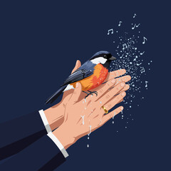 The Wild Songbird Secretly Singing While Held